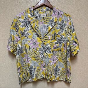 Marine Layer Lucy Resort Shirt Bamboo Floral Blouse Button Front Yellow Size XL